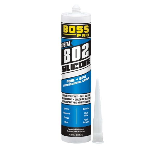 BOSS - 802 Pool & Spa Silicone Adhesive Sealant (CLEAR) 10-oz